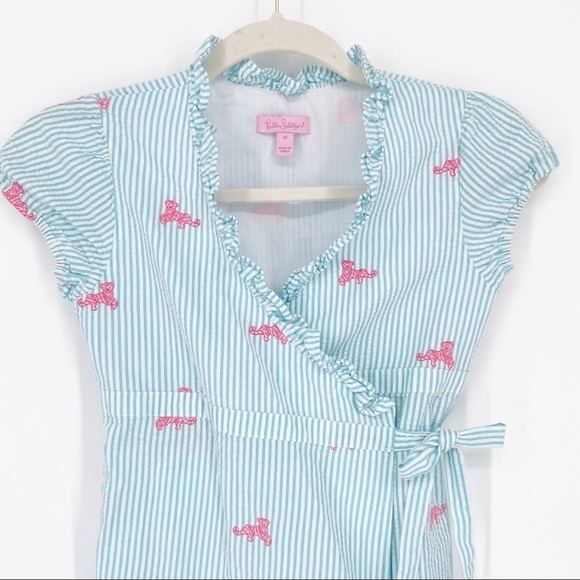 LILLY PULITZER BLUE SEERSUCKER STRIPED DRESS WITH TIGERS - Picture 5 of 9